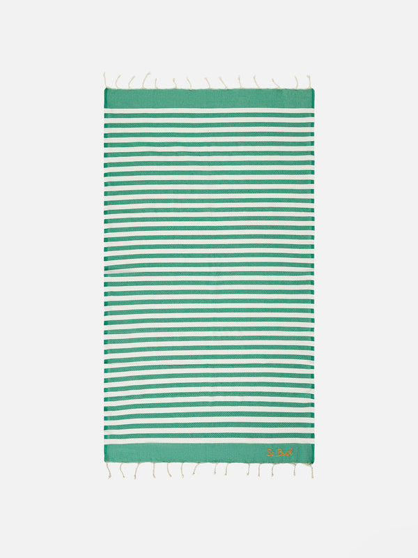 Fouta classic honeycomb with white and green stripes