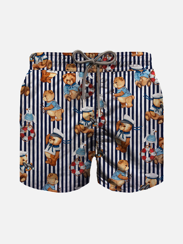 Jungen-Badeshorts aus Baumwolle mit Matrosenbären-Print