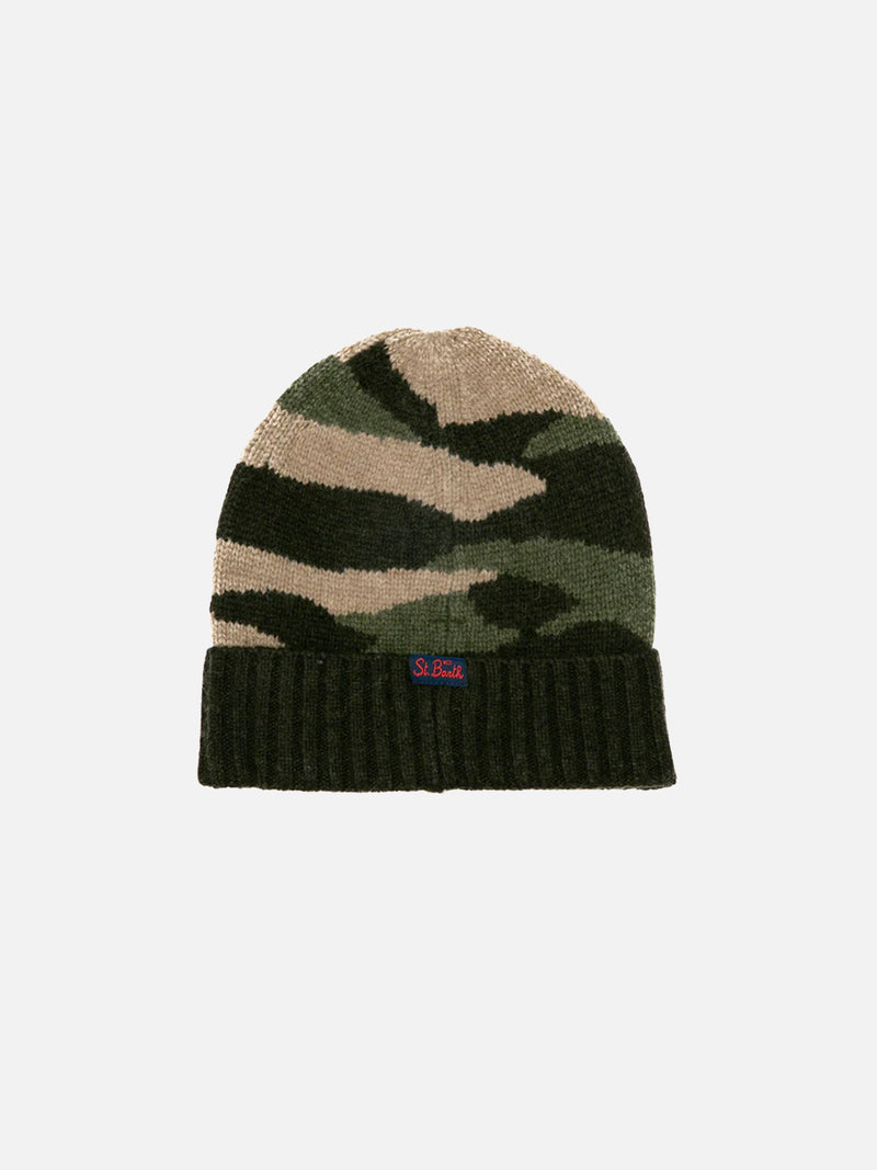 Blended cashmere hat with St. Barth Army patch