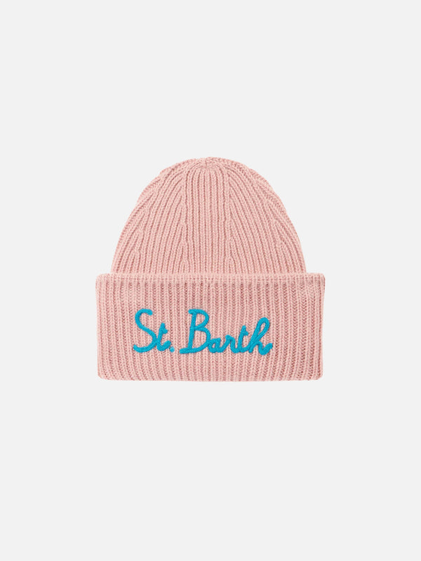 Woman knit beanie with St. Barth embroidery
