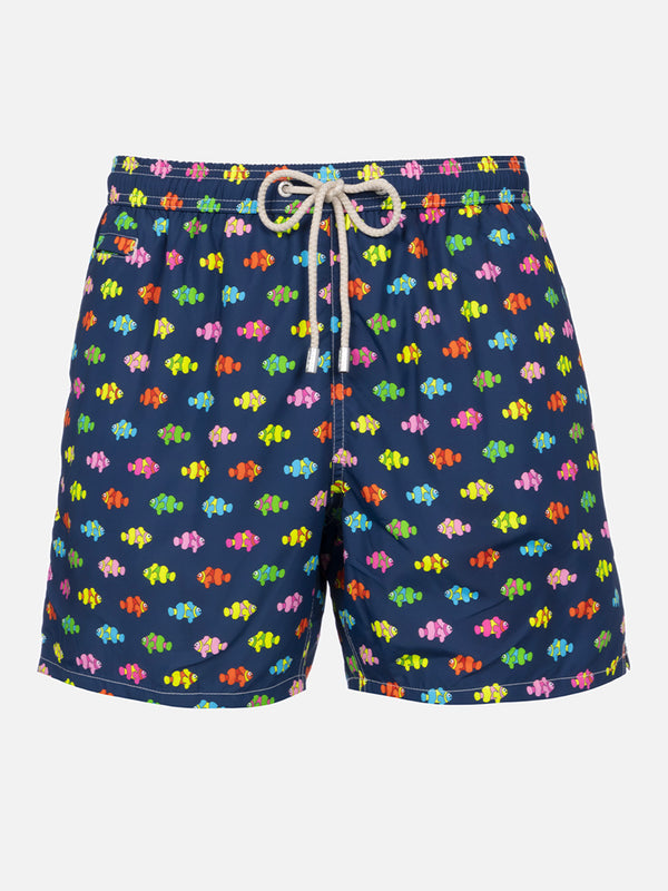 Man lightweight fabric swim-shorts Lighting Micro Fantasy with clownfishes print