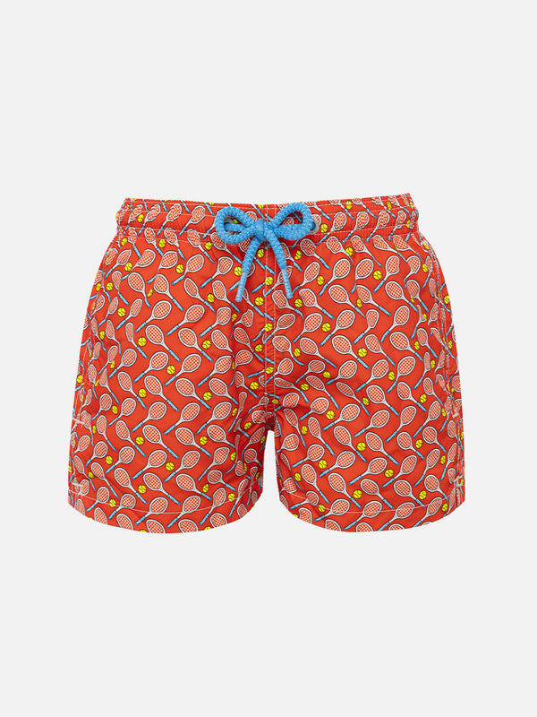 Boy lightweight fabric swim-shorts Jean Lighting with tennis print