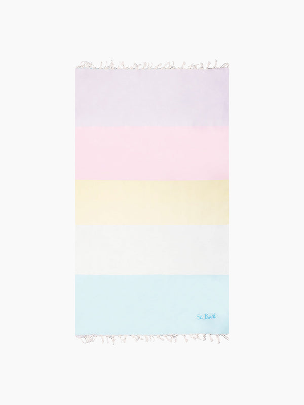 Handtuch aus hellem, pastellfarbenem Stoff in Regenbogenfarben