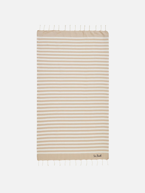 Fouta classic honeycomb with white and beige stripes