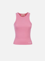 Woman rib-knit pink cotton tank top