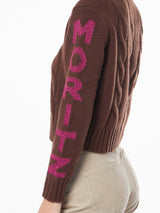 Woman turtleneck braided sweater with Saint Moritz jacquard print