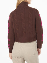 Woman turtleneck braided sweater with Saint Moritz jacquard print
