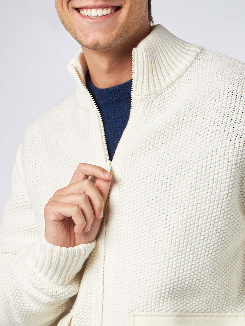 Man knitted bomber with felt pockets