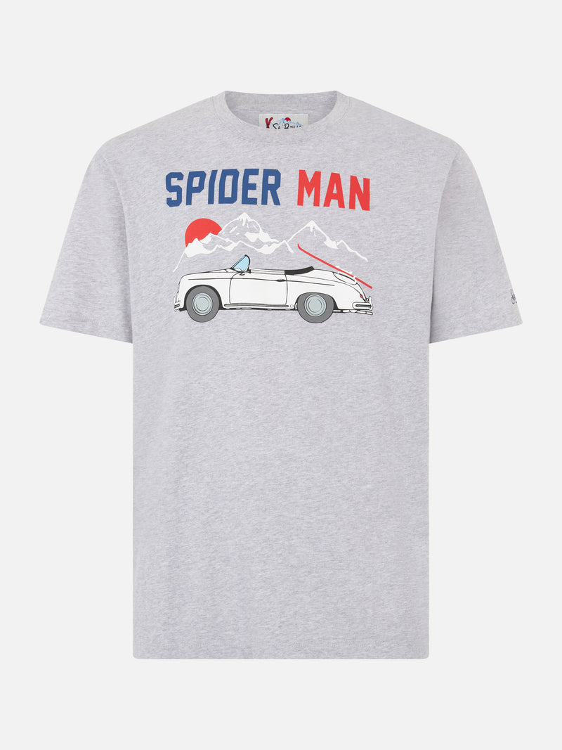 Man heavy cotton t-shirt with Spider Man and cart print