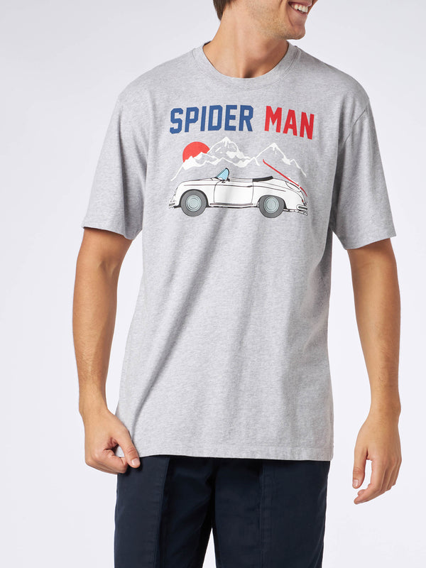 T-shirt da uomo in cotone pesante con stampa Spider Man e carretto