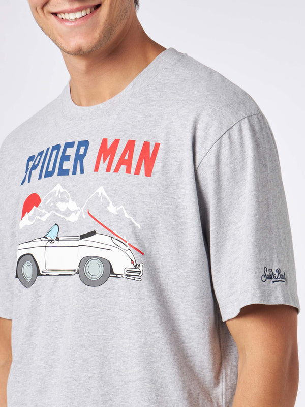 T-shirt da uomo in cotone pesante con stampa Spider Man e carretto
