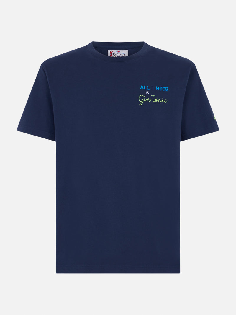 Man heavy cotton t-shirt with All I need is Gin Tonic embroidery