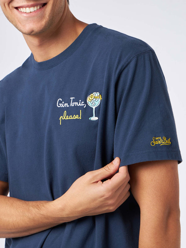 Man heavy cotton t-shirt with Gin Tonic, please! embroidery