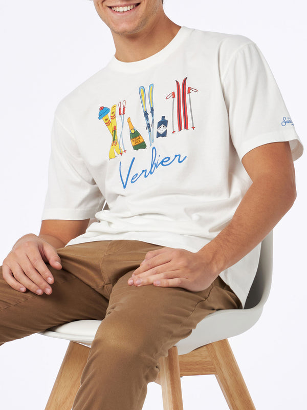 Herren-T-Shirt aus schwerer Baumwolle mit Verbier-Stickerei vorne