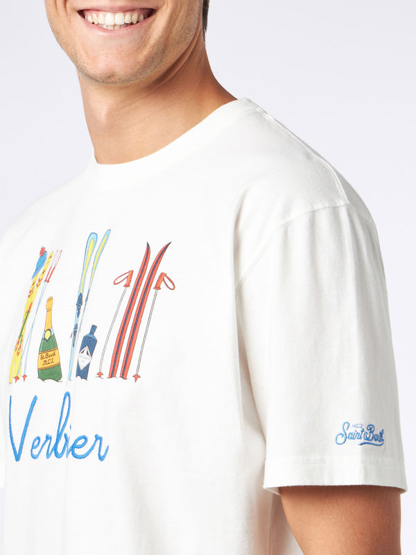 T-shirt da uomo in cotone pesante con ricamo Verbier frontale