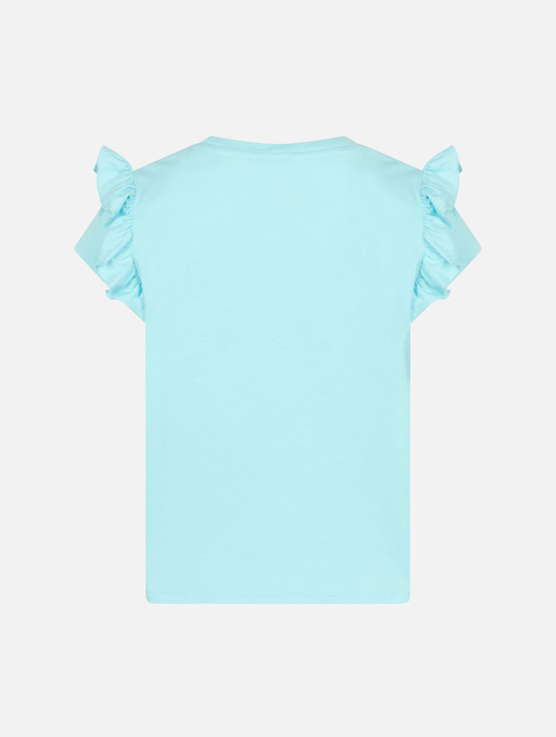 T-shirt da bambina in cotone con balza e ricamo