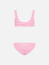 Girl pink striped classic crinkle bikini Baker