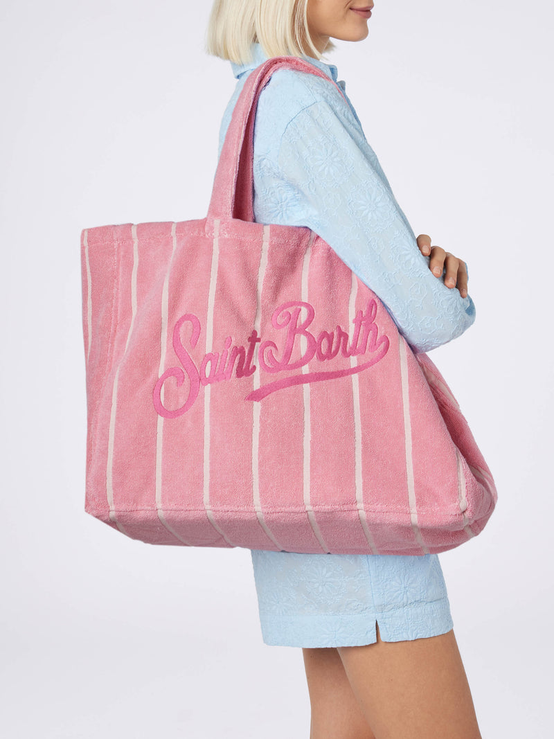 Pink striped embossed Beach Tote bag