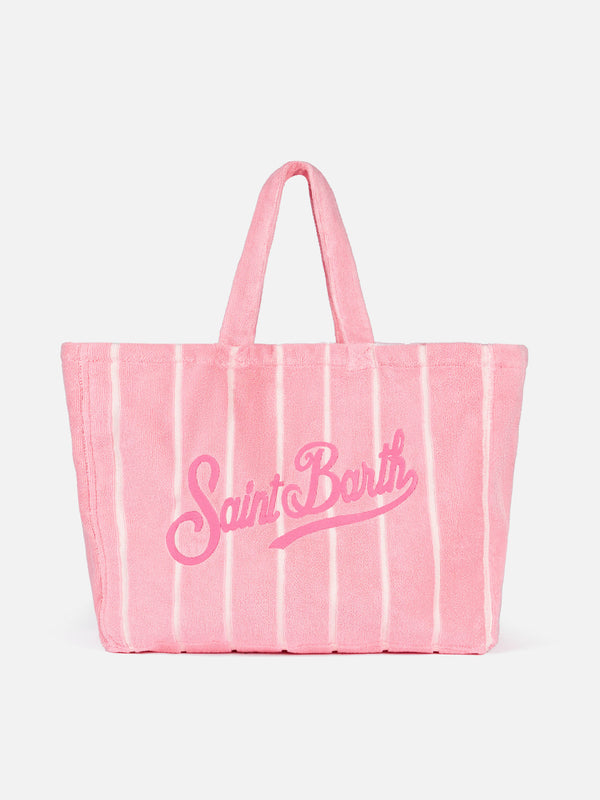 Pink striped embossed Beach Tote bag