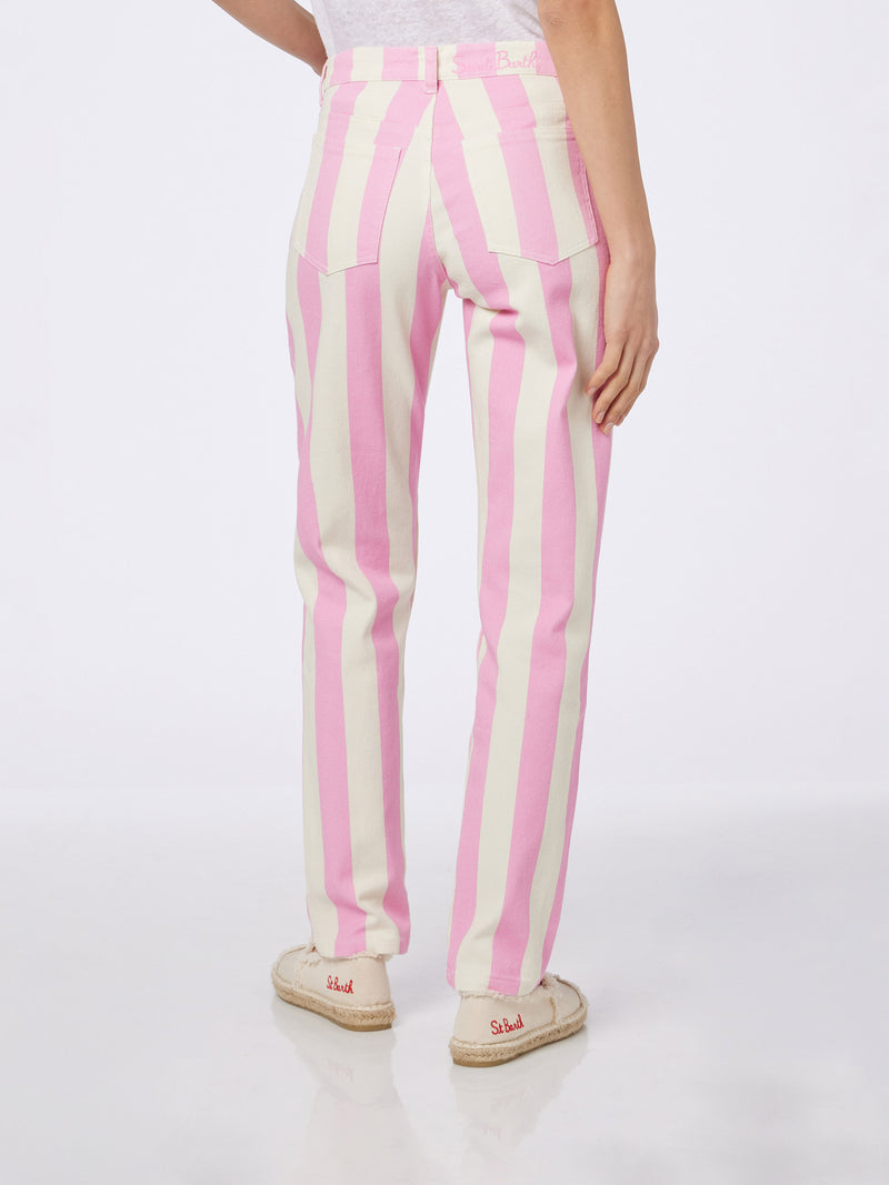 Woman pink striped print denim Belleville