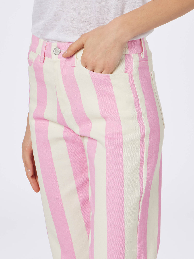 Woman pink striped print denim Belleville