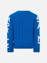 Boy crewneck braided sweater with Saint Moritz print