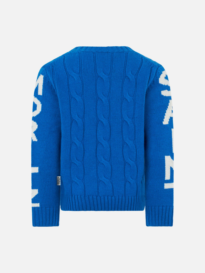 Boy crewneck braided sweater with Saint Moritz print
