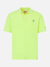 Man fluo yellow piquet polo with St. Barth logo and vintage effect