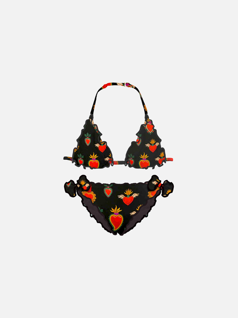 Girl triangle bikini with sacred heart print