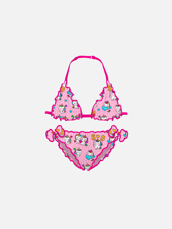 Girl triangle bikini with unicorn print