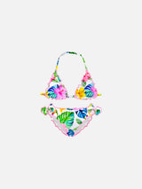 Girl triangle bikini with tropical print