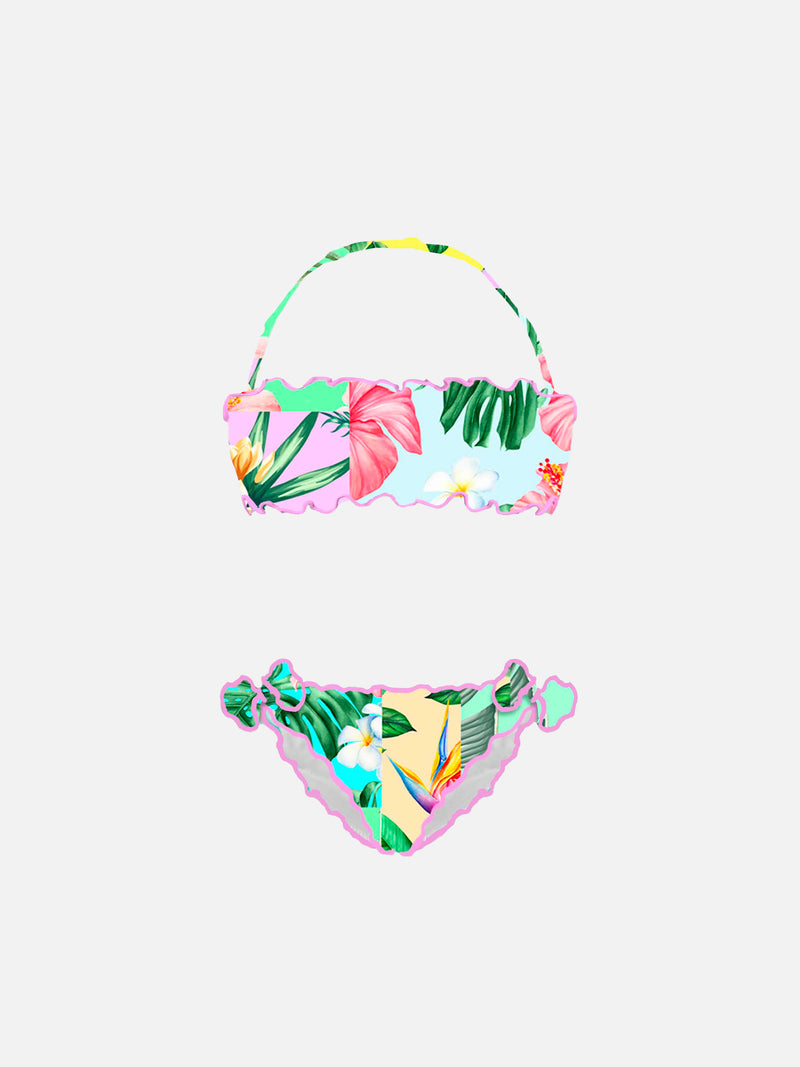 Bandeau-Bikini für Mädchen mit Blumenprint