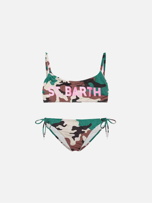 St. Barth Bralette-Camouflage-Bikini für Mädchen mit glitzernder Vorderseite und Grafik