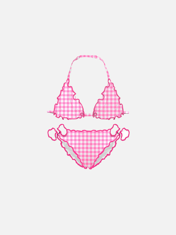 Bikini da bambina a triangolo  con stampa vichy