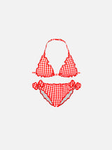 Girl triangle bikini with gingham print