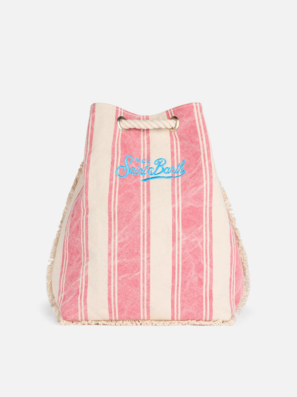 Boat canvas backpack with white and pink stripes