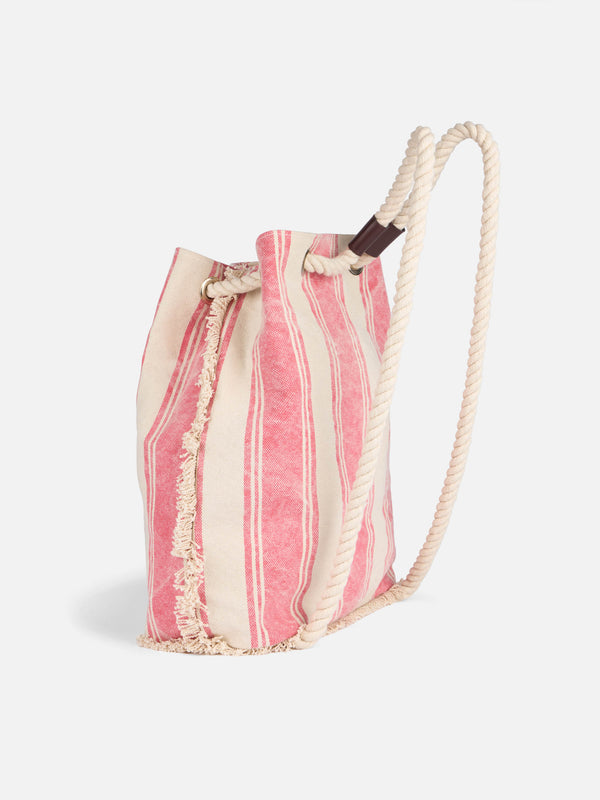 Boat canvas backpack with white and pink stripes