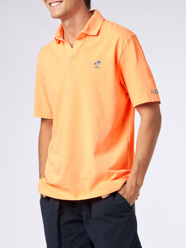 Herren-Poloshirt aus orangefarbenem Baumwolljersey