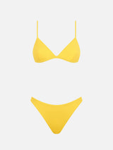 Woman yellow ribbed triangle bikini