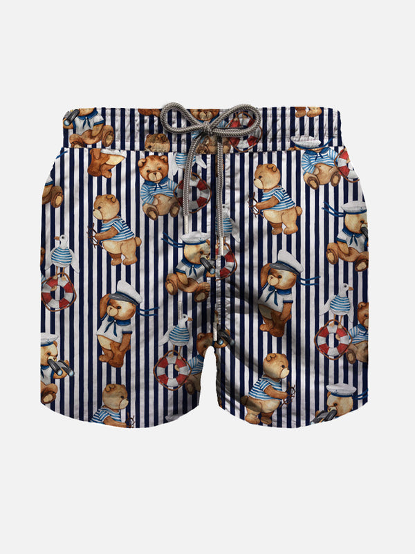 Costume da bagno da bambino in cotone con stampa orsetto marinaio