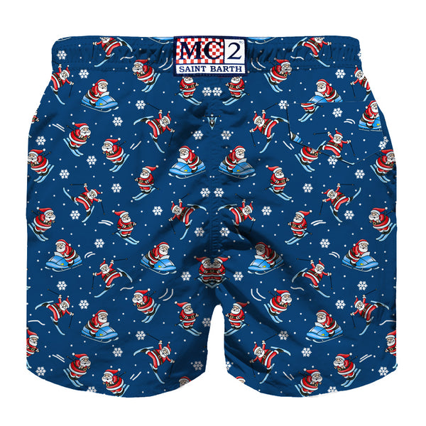 Boy light fabric swim shorts with Happy Santa Claus print