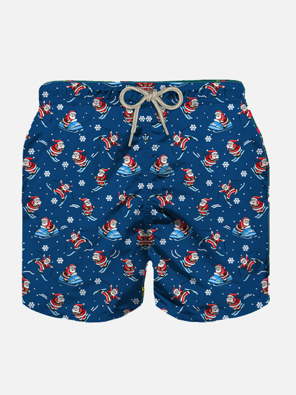 Boy light fabric swim shorts with Happy Santa Claus print