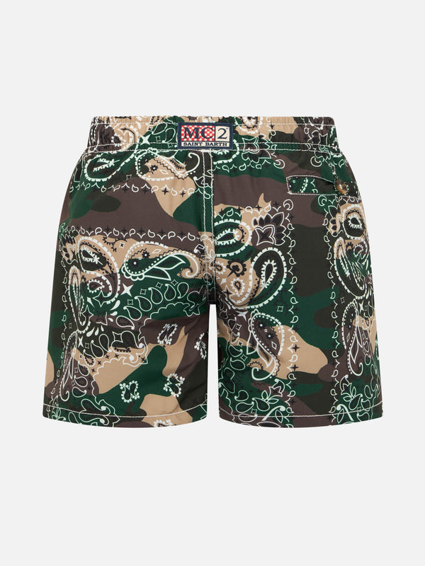 Boy mid-length swim-shorts Caprese Jr with camouflage bandanna print