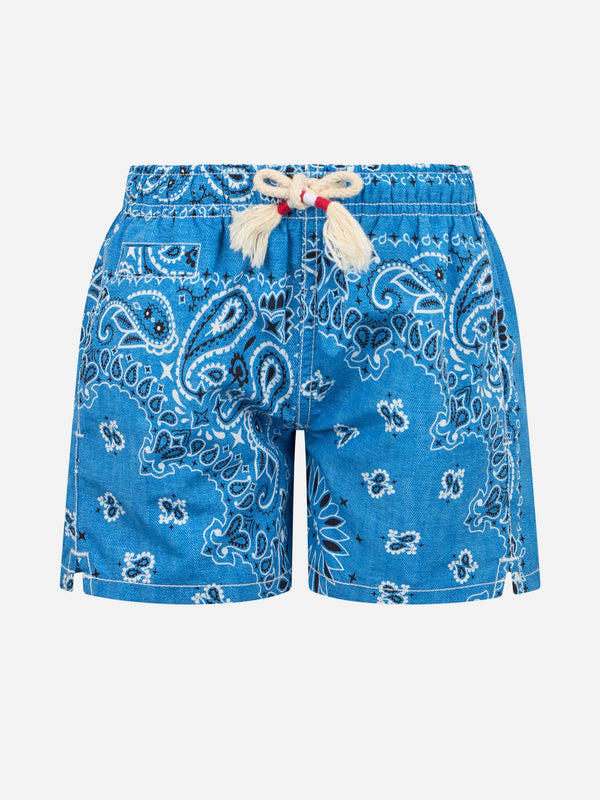 Boy mid-length swim-shorts Caprese Jr with denim bandanna print