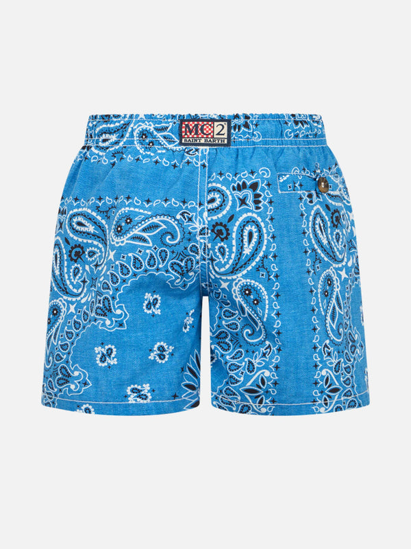 Boy mid-length swim-shorts Caprese Jr with denim bandanna print