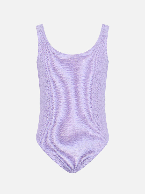 Lilafarbener Crinkle-Einteiler-Badeanzug für Mädchen von Cara