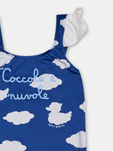 Rüschen-Einteiler-Badeanzug für Mädchen mit Wolken-Print und Stickerei | COCCOLEBIMBI SONDERAUSGABE