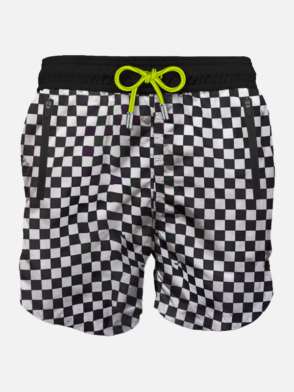 Check light fabric zipped swim shorts