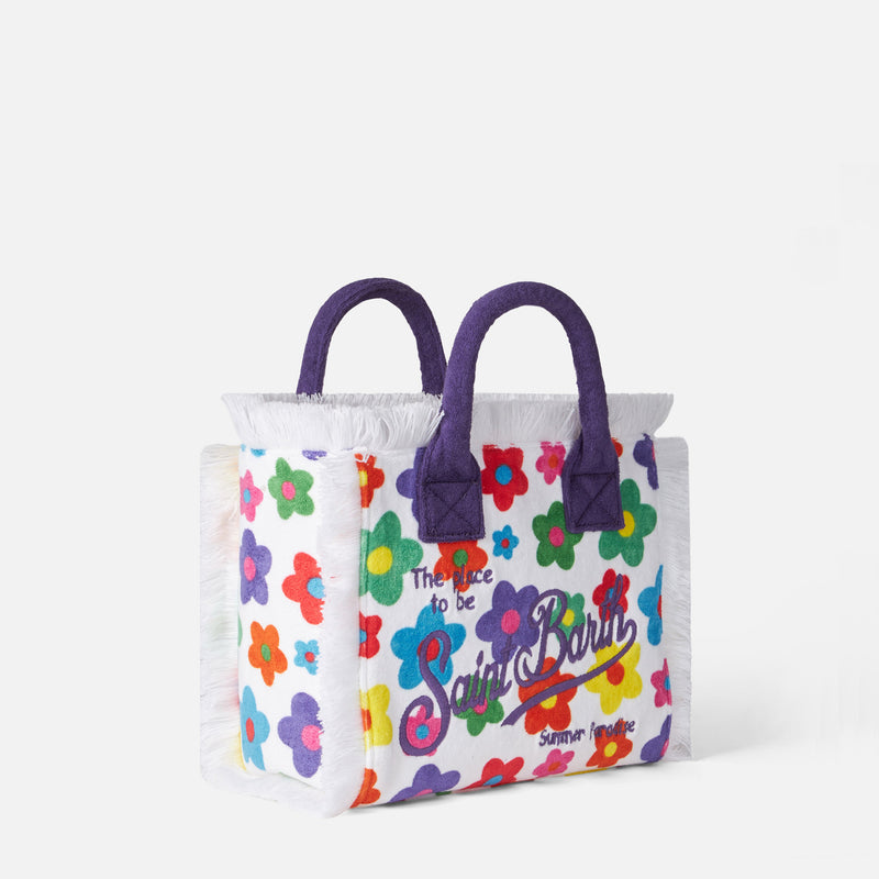 Colette-Handtasche aus Frottee mit mehrfarbigem Gänseblümchen-Print