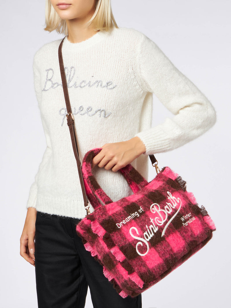 Wooly Colette fringed handbag with check pattern
